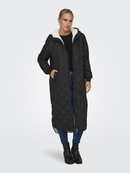 ONLY Long Quilted Coat in Black