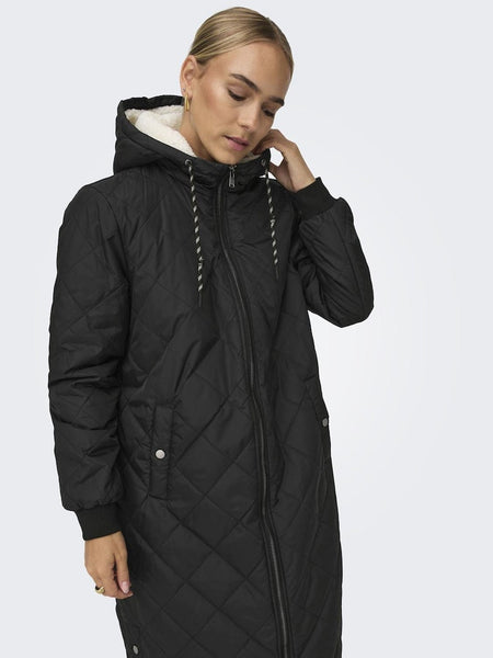 ONLY Long Quilted Coat in Black