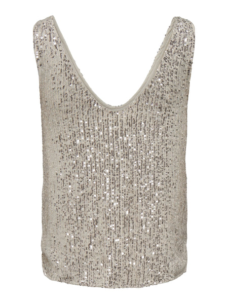 Only Sleeveless Sequin V-Neck Top in Champagne