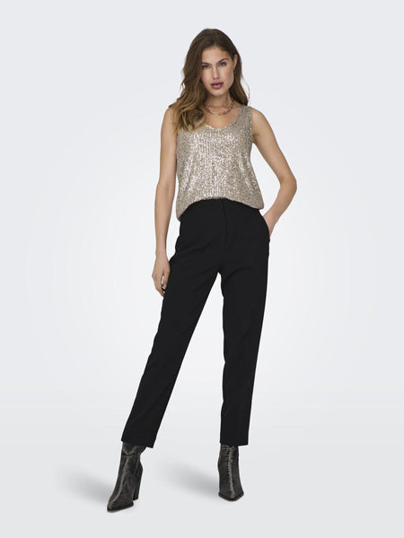 Only Sleeveless Sequin V-Neck Top in Champagne