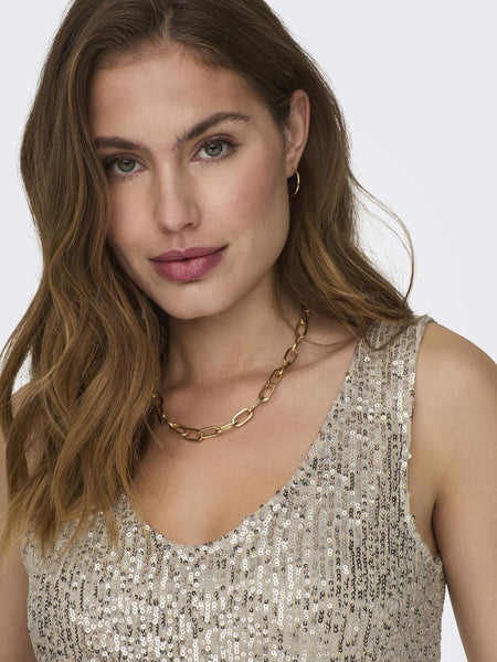 Only Sleeveless Sequin V-Neck Top in Champagne