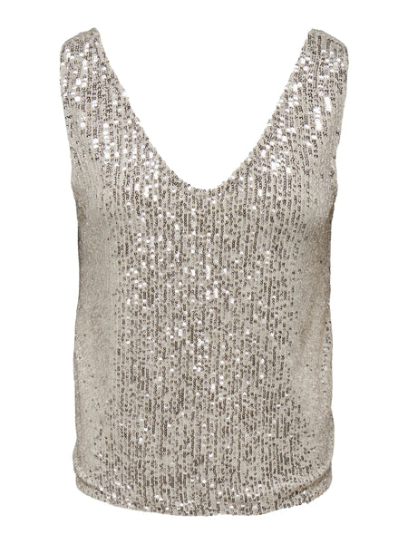 Only Sleeveless Sequin V-Neck Top in Champagne