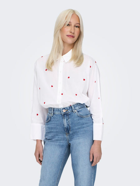 ONLY Embroidered Heart Shirt in White