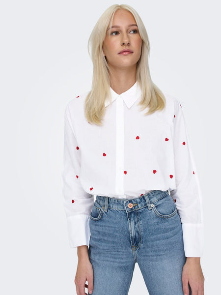 ONLY Embroidered Heart Shirt in White