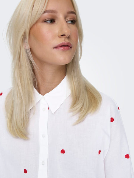 ONLY Embroidered Heart Shirt in White