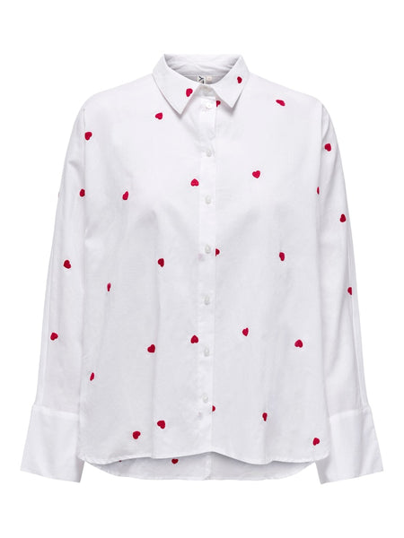 ONLY Embroidered Heart Shirt in White