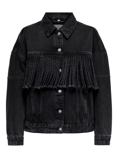 Only Fringe Denim Jacket in Black