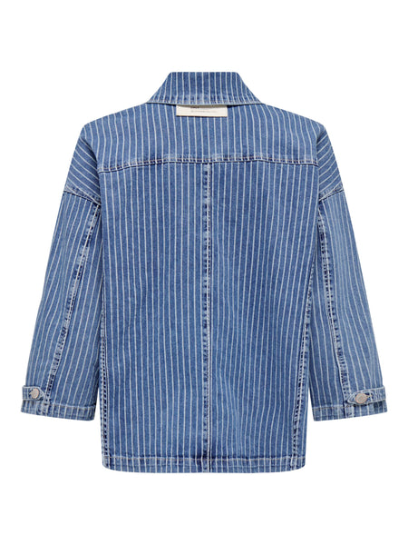 Only 3/4 Sleeve Striped Denim Jacket in Light Blue