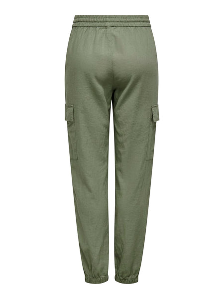 Only Linen Blend Cargo Trousers in Green