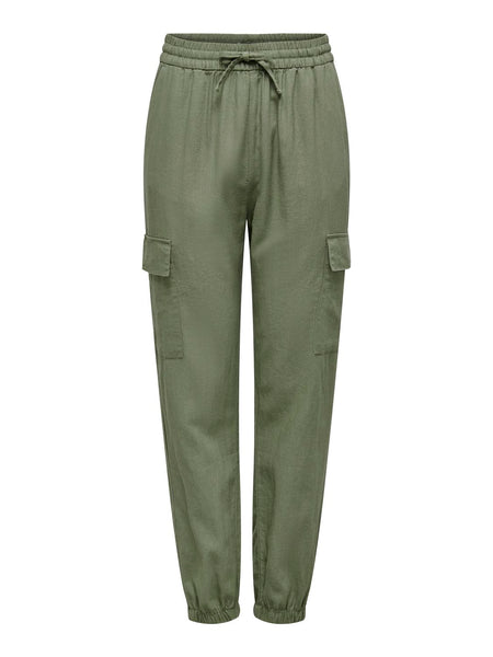 Only Linen Blend Cargo Trousers in Green