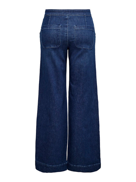 ONLY Wide Leg Button Detail Jeans in Dark Blue