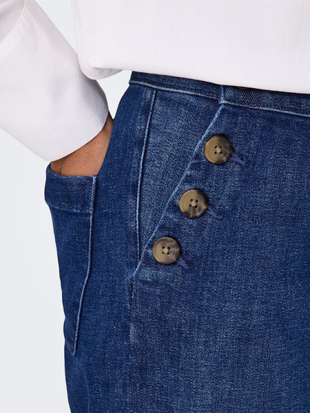 ONLY Wide Leg Button Detail Jeans in Dark Blue