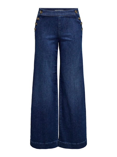 ONLY Wide Leg Button Detail Jeans in Dark Blue