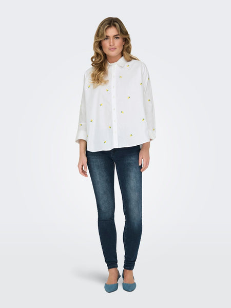 ONLY Embroidered Lemon Shirt in White