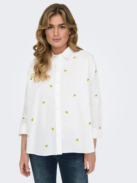 ONLY Embroidered Lemon Shirt in White