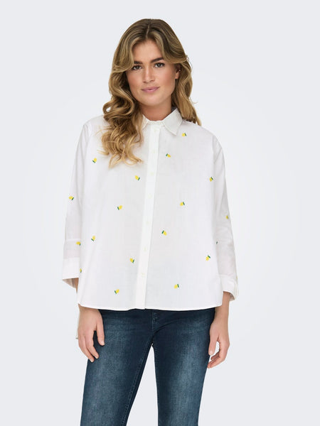 ONLY Embroidered Lemon Shirt in White