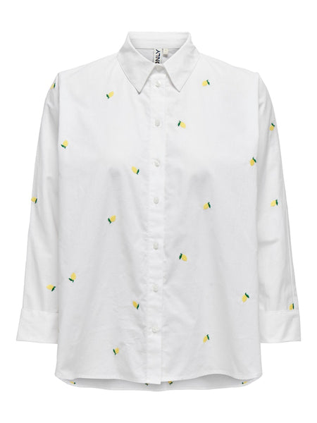 ONLY Embroidered Lemon Shirt in White