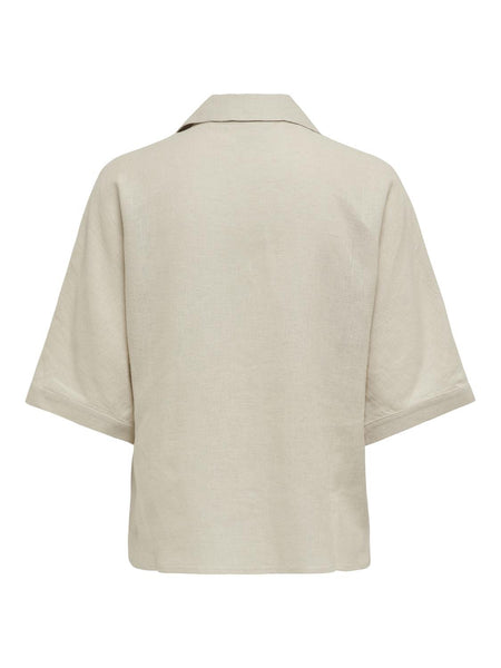 Only Short Sleeve Linen Blend Shirt in Beige