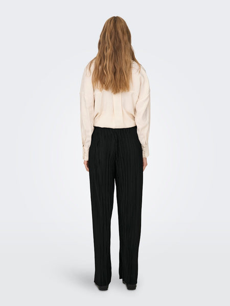 ONLY Wide Leg Plisse Trousers in Black