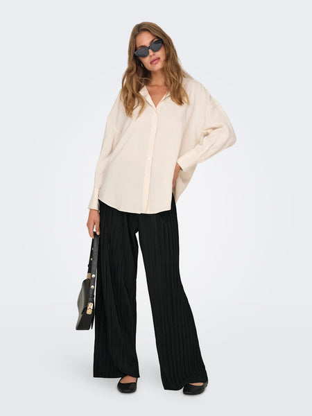 ONLY Wide Leg Plisse Trousers in Black