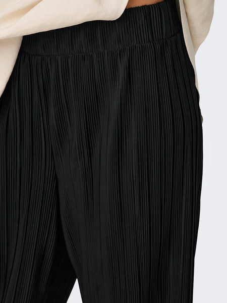 ONLY Wide Leg Plisse Trousers in Black