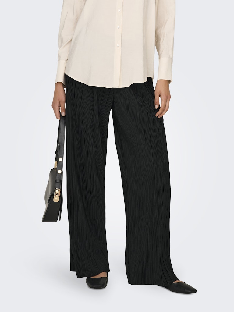 ONLY Wide Leg Plisse Trousers in Black