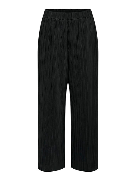 ONLY Wide Leg Plisse Trousers in Black