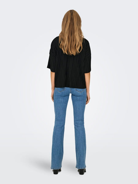 ONLY Short Sleeve Plisse Top in Black