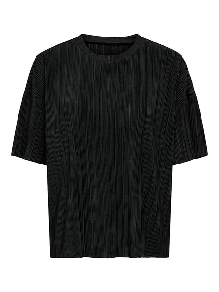 ONLY Short Sleeve Plisse Top in Black