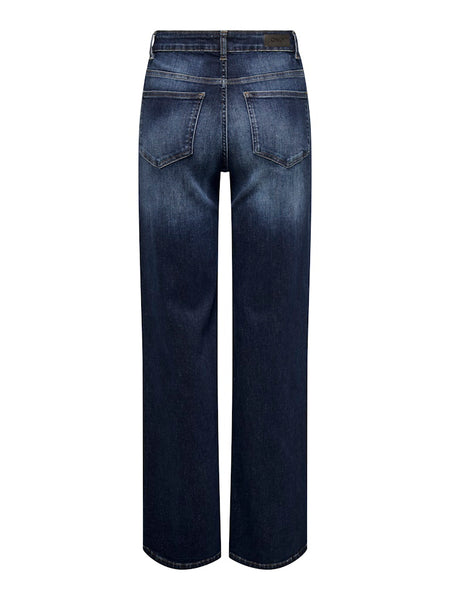 Only High Waisted Wide Leg Jeans in Dark Blue