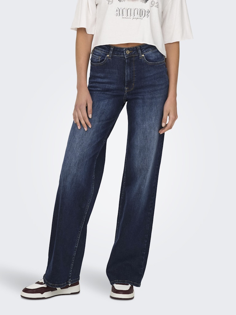 Only High Waisted Wide Leg Jeans in Dark Blue