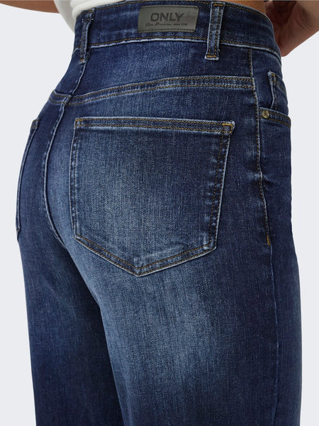 Only High Waisted Wide Leg Jeans in Dark Blue