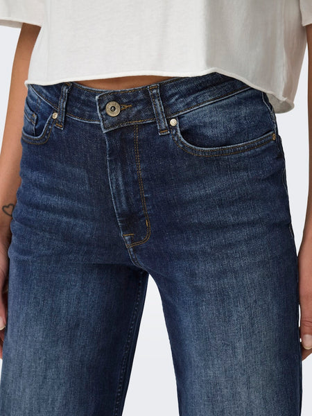 Only High Waisted Wide Leg Jeans in Dark Blue