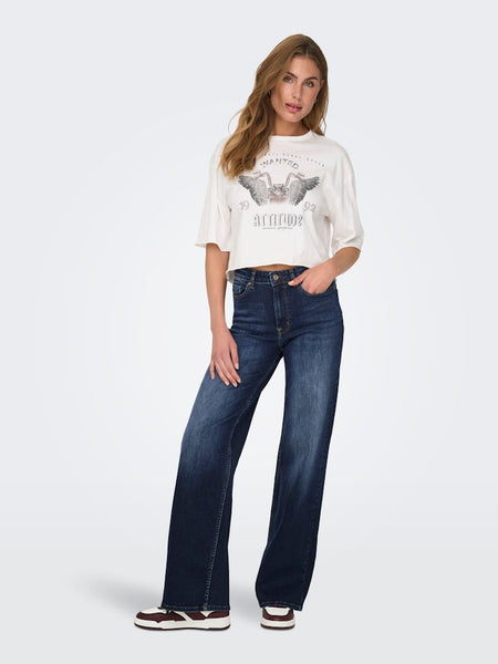 Only High Waisted Wide Leg Jeans in Dark Blue