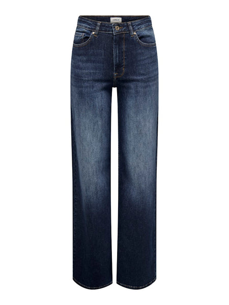 Only High Waisted Wide Leg Jeans in Dark Blue