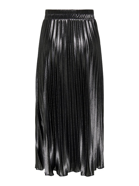 Only Pleated Metallic Look Midi Skirt in Black