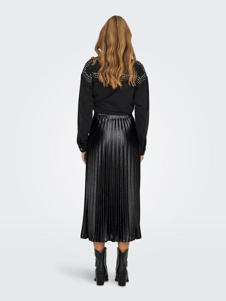 Only Pleated Metallic Look Midi Skirt in Black