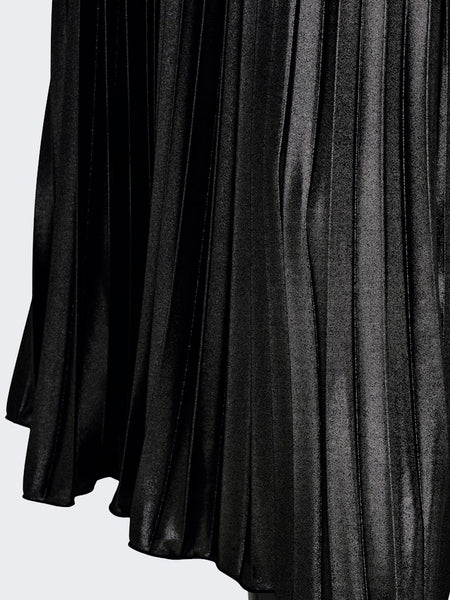 Only Pleated Metallic Look Midi Skirt in Black