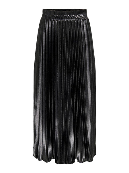 Only Pleated Metallic Look Midi Skirt in Black