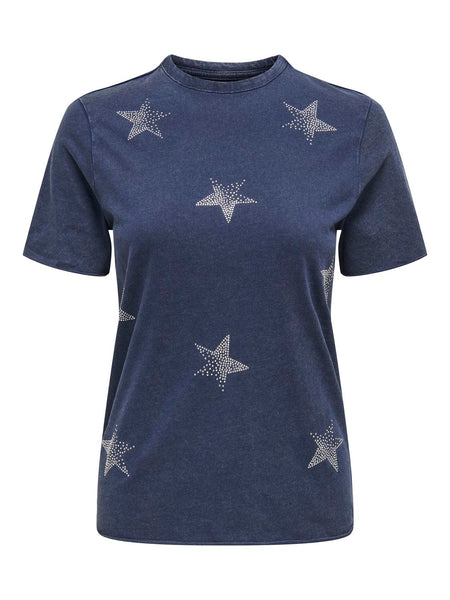 Only Rhinestone Star T-Shirt in Navy