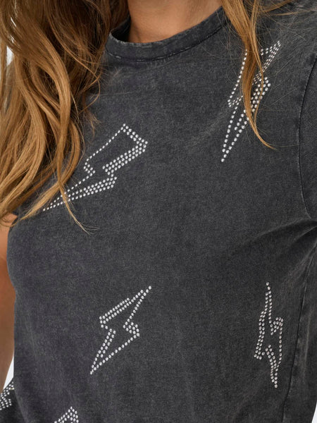 Only Rhinestone Lightening Bolt T-Shirt in Black