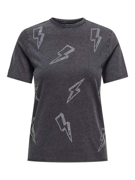 Only Rhinestone Lightening Bolt T-Shirt in Black