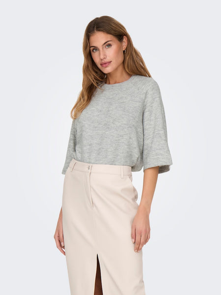 Only 3/4 Sleeve Knit Top in Light Grey