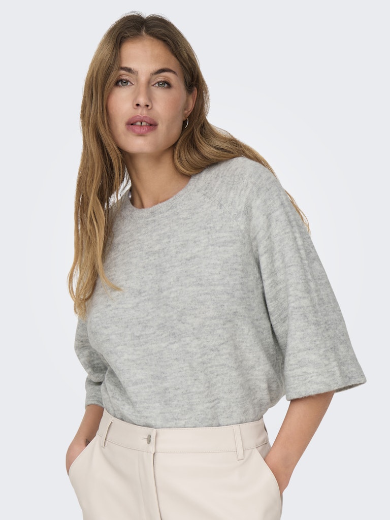 Only 3/4 Sleeve Knit Top in Light Grey