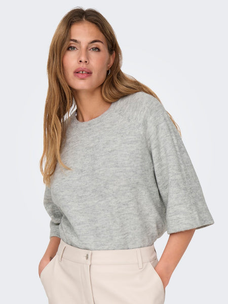 Only 3/4 Sleeve Knit Top in Light Grey