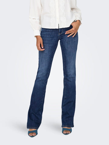 ONLY Mid Waist Flared Jeans in Dark Blue