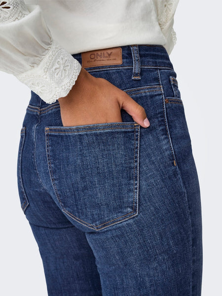 ONLY Mid Waist Flared Jeans in Dark Blue