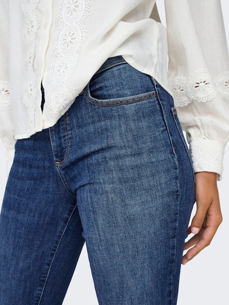 ONLY Mid Waist Flared Jeans in Dark Blue