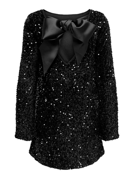 Only Short Sequin Bow Back Dress in Black