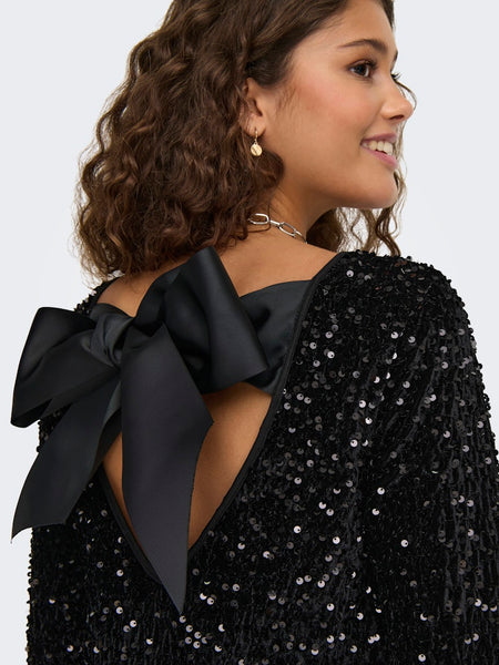 Only Short Sequin Bow Back Dress in Black